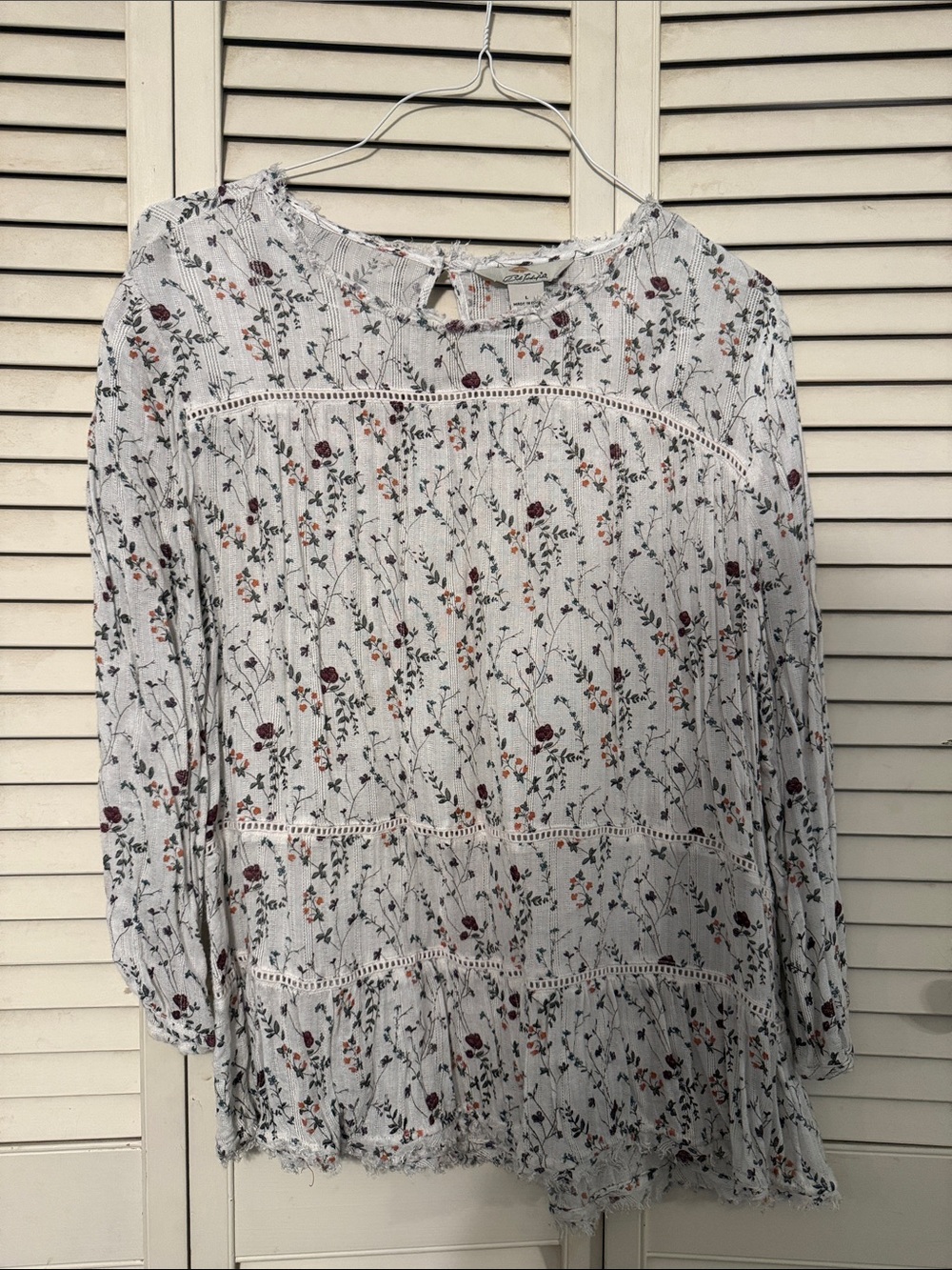 White Floral Lace-Inset Tunic Top